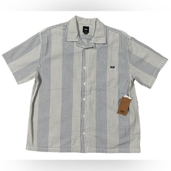 Vans Wheeler Stripe short sleeve seersucker button up shirt, Men’s Medium - Picture 1 of 7